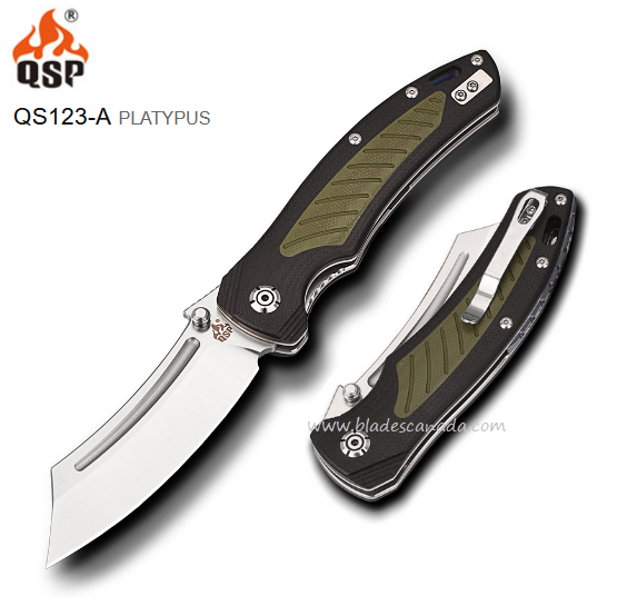 QSP Platypus Folding Knife, 14C28N Sandvik, G10 Black/Green, QS123-A