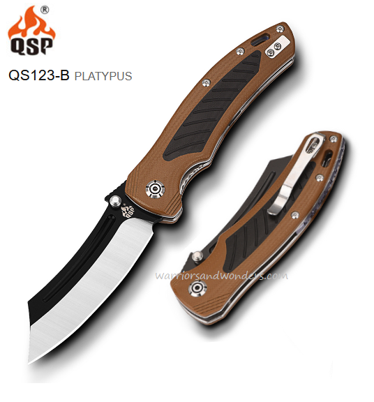 QSP Platypus Folding Knife, 14C28N Sandvik, G10 Brown/Black, QS123-B