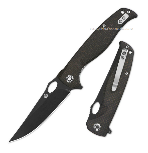 QSP Gavial Flipper Folding Knife, D2 Black Stonewash, Micarta Dark Brown, QS126-D2