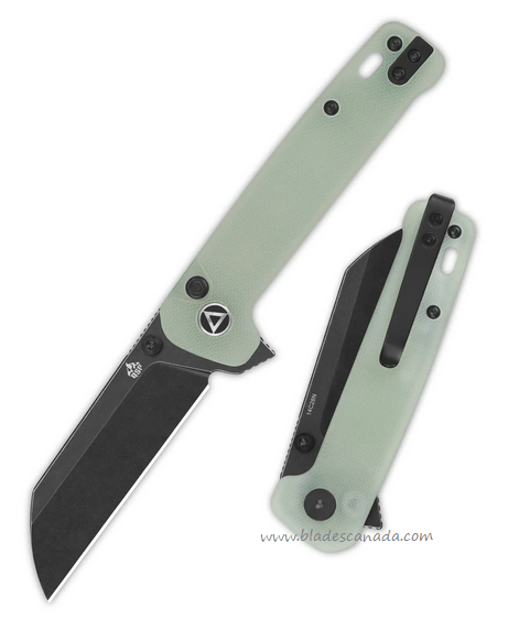 QSP Penguin Flipper Button Lock Knife, 14C28N Black, G10 Jade, QS130BL-B2