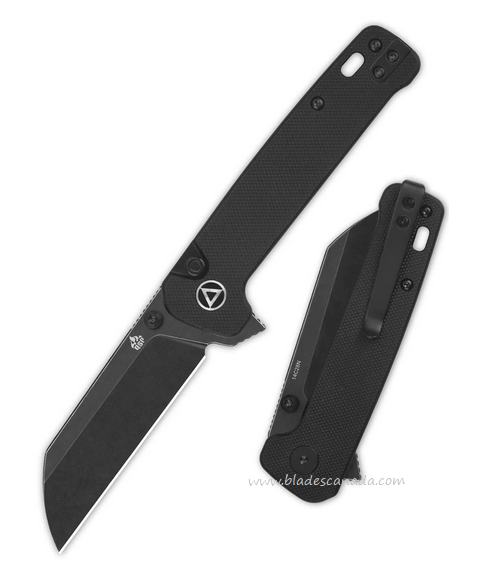 QSP Penguin Flipper Button Lock Knife, 14C28N Black, G10 Black, QS130BL-A2