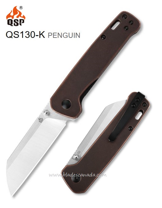 QSP Penguin Folding Knife, D2 Two-Tone, Copper Handle, QS130-K - Click Image to Close