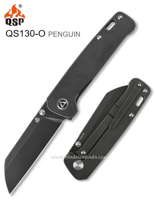 QSP Penguin Framelock Folding Knife, 154CM Black, Titanium, QS130-O