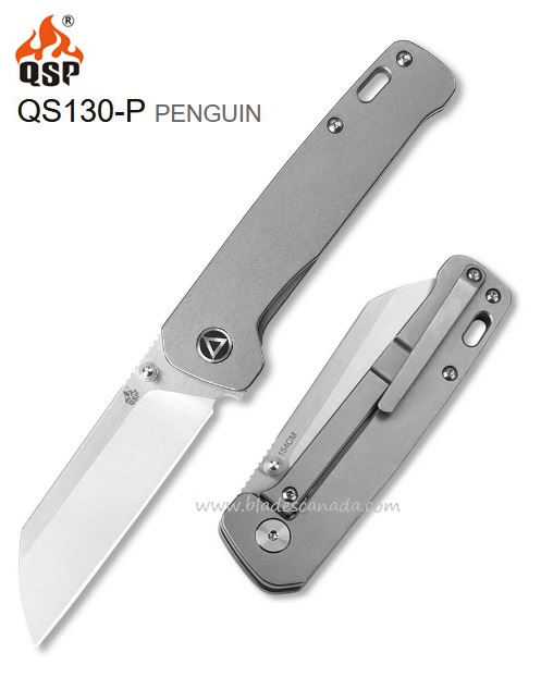 QSP Penguin Framelock Folding Knife, 154CM Steel, Titanium, QS130-P