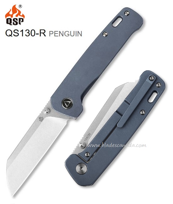 QSP Penguin Framelock Folding Knife, 154CM Steel, Titanium Blue, QS130-R