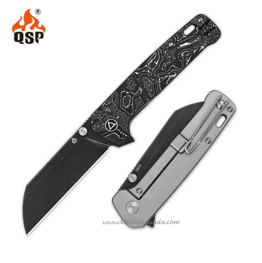 QSP Penguin Plus Flipper Framelock Knife, 20CV Black SW, Aluminum/Ti, 130XL-D2