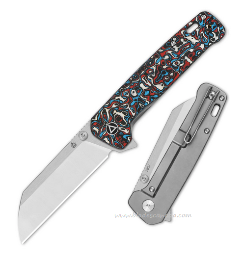 QSP Penguin Plus Flipper Framelock Knife, 20CV Satin, Carbon Fiber Red & Blue, Titanium, QS130XL-G1