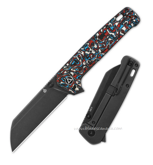 QSP Penguin Plus Flipper Framelock Knife, 20CV Black SW, Carbon Fiber Red & Blue/Titanium Black, QS130XL-G2