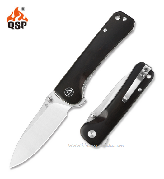 QSP Hawk Flipper Folding KNife, 14C28N Two-Tone, Ebony Wood, QS131-P1