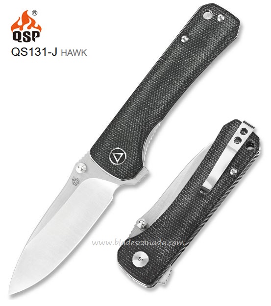 QSP Hawk Flipper Folding Knife, 14C28N Two-Tone, Micarta, QS131-J