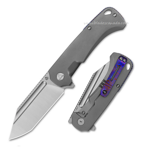 QSP Rhino Flipper Framelock Knife, M390 Satin, Titanium w/Mokuti Clip, QS143-A