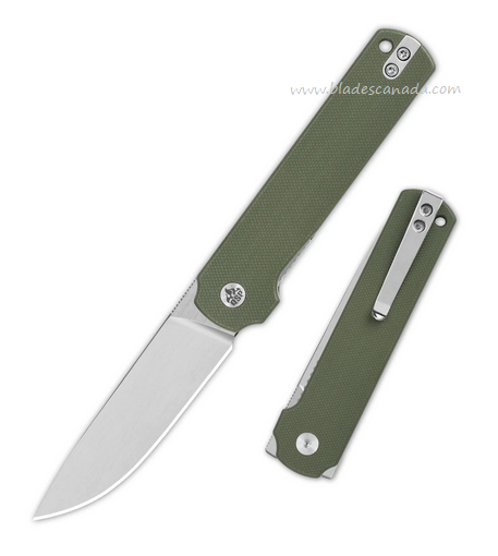 QSP Lark Flipper Folding Knife, 14C28N Satin, G10 Green, QS144-C