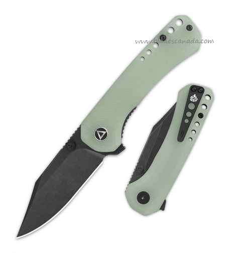 QSP Kestrel Flipper Folding Knife, 14C28N Black SW, G10 Jade, QS145-B2