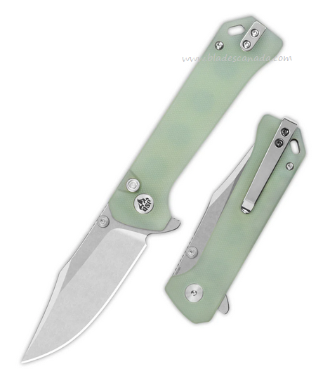 QSP Grebe Flipper Button Lock Knife, 14C28N SW, G10 Jade, QS147-D1