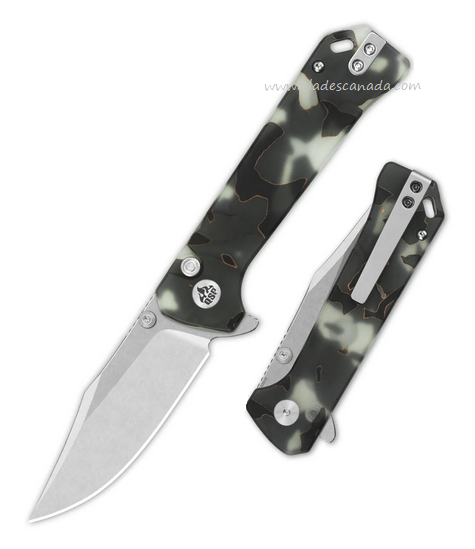 QSP Grebe Flipper Button Lock Knife, S35VN SW, Resin Raffir Glow in the Dark, QS147-E1