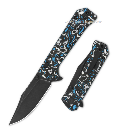 QSP Grebe Flipper Button Lock Knife, S35VN Black SW, Carbon Fiber Black/Blue, QS147-H2