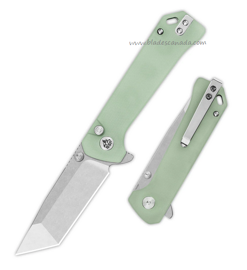 QSP Grebe T Flipper Button Lock Knife, 14C28N SW, G10 Jade, QS148-D1