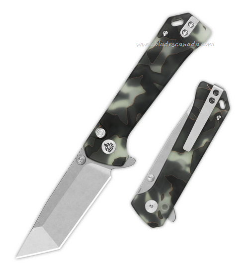 QSP Grebe T Flipper Button Lock Knife, S35VN SW, Resin Raffir Glow in the Dark, QS148-E1