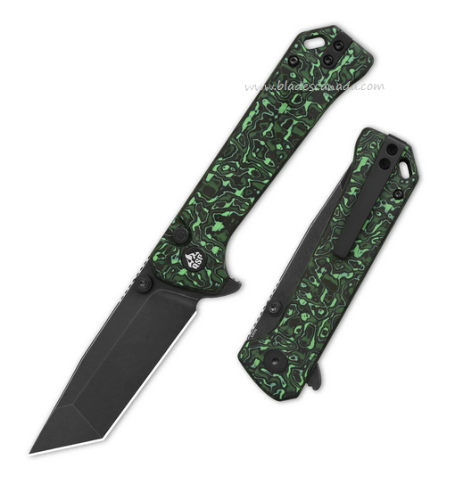 QSP Grebe T Flipper Button Lock Knife, S35VN Black SW, Carbon Fiber Green, QS148-G2