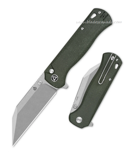 QSP Swordfish Flipper Button Lock Knife, 14C28N SW, Micarta Green, QS149-B1