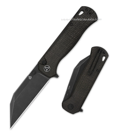 QSP Swordfish Flipper Button Lock Knife, 14C28N Black SW, Micarta Dark Brown, QS149-C2