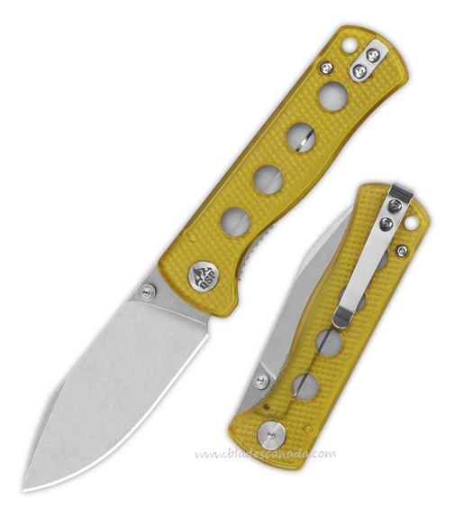QSP Canary Folding Knife, 14C28N Stonewash, Ultem Handle, QS150-J1