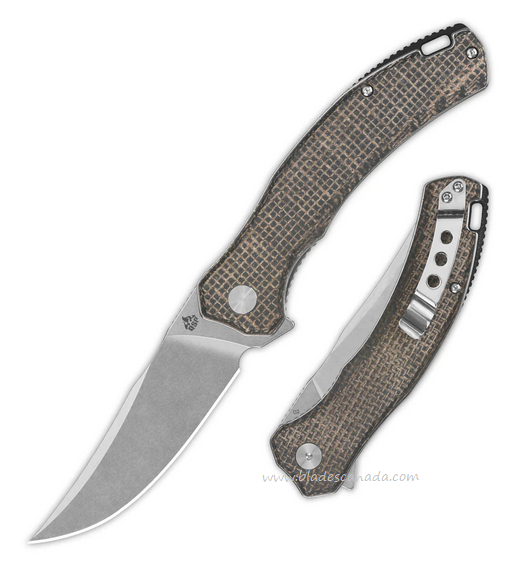QSP Walrus Flipper Folding Knife, D2 Stonewash, Micarta Dark Brown, QS151-B1