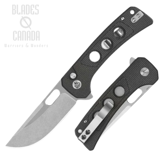 QSP Unicorn Flipper Button Lock Folding Knife, 14C28N SW, Micarta Dark Brown, QS156-A1