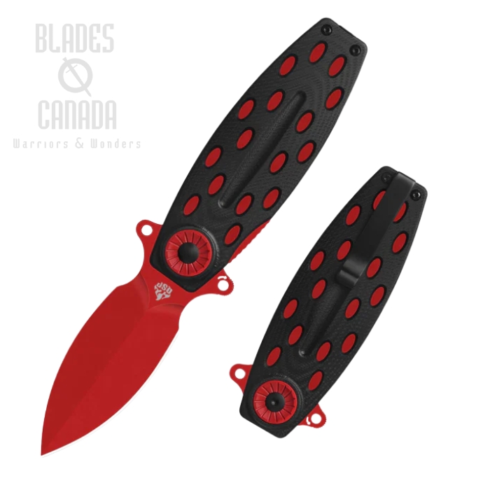 QSP Beetle Flipper Folding Knife, 14C28N Red, G10 Black/Red, QS162-D