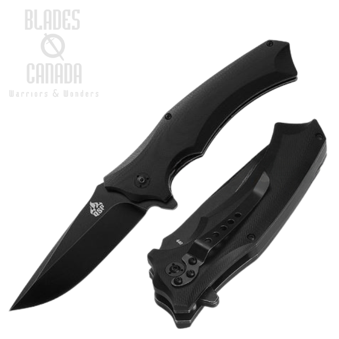 QSP Sthenia Flipper Folding Knife, 440C Black SW, G10 Black, QS101-A