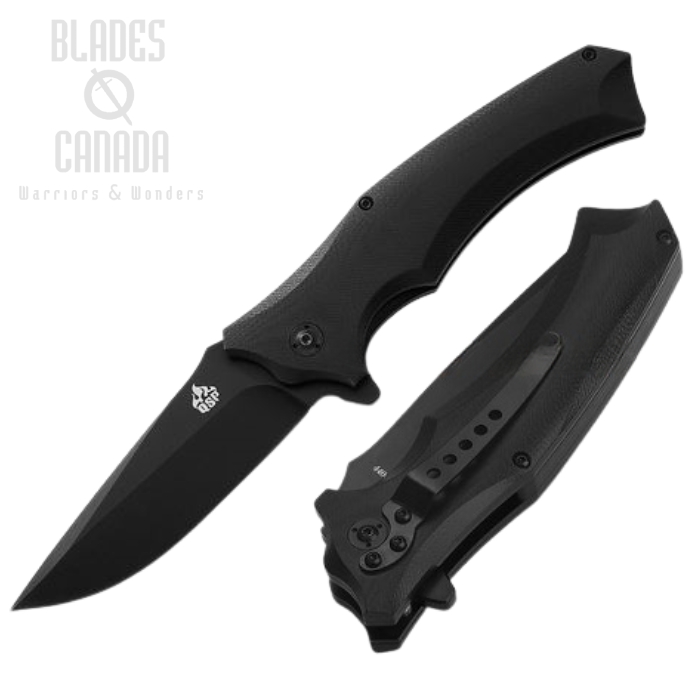 QSP Sthenia Flipper Folding Knife, 440C Black, G10 Black, QS101-B