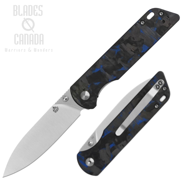 QSP Parrot V2 Folding Knife, D2 Satin/SW, G10/Carbon Fiber Blue, QS102-H