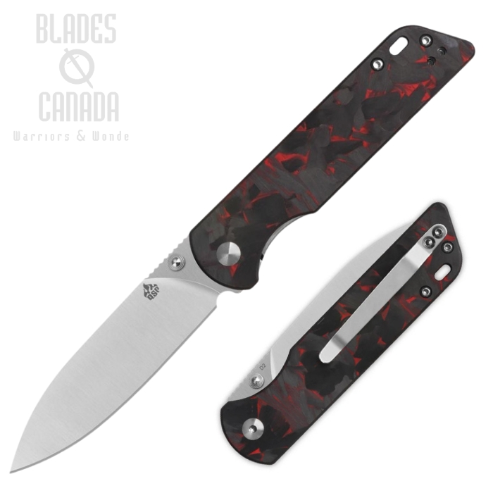 QSP Parrot V2 Folding Knife, D2 Satin/SW, G10/Carbon Fiber Red, QS102-I