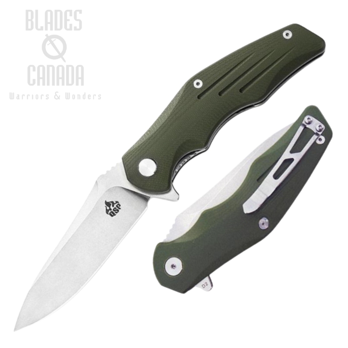 (image for) QSP Pangolin Flipper Folding Knife, D2 Steel, G10 Green, QS105-B