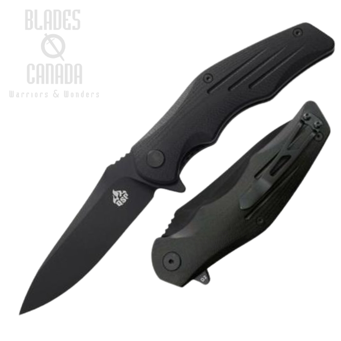 QSP Pangolin Flipper Folding Knife, D2 Black, G10 Black, QS105-C