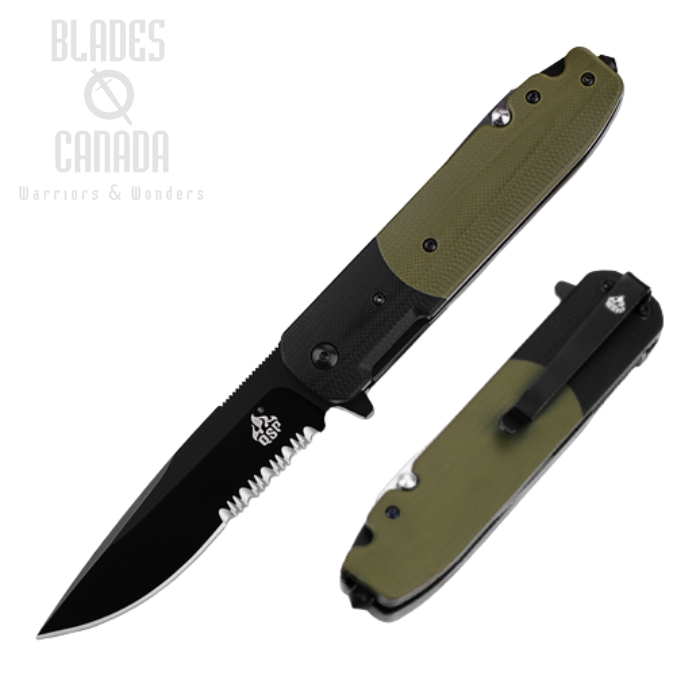 QSP Daeva Flipper Folding Knife, Partial Serration, D2, G10, QS107-A QSP Daeva Flipper Folding Knife, Partial Serration, D2, G10, QS107-A