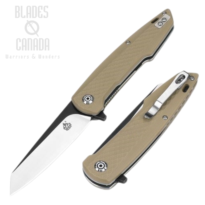 QSP Phoenix Flipper Folding Knife, D2 Black, G10 Sand, QS108-A