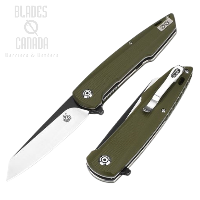 QSP Phoenix Flipper Folding Knife, D2 Black, G10 Green, QS108-B