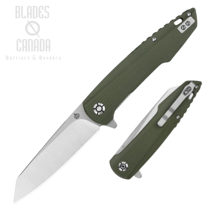 (image for) QSP Phoenix Flipper Folding Knife, D2 Satin/Stonewash, G10 Green, QS108-B1