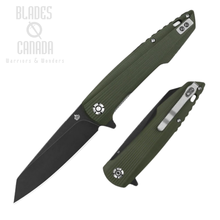 QSP Phoenix Flipper Folding Knife, D2 Black SW, G10 Green, QS108-B2 QSP Phoenix Flipper Folding Knife, D2 Black SW, G10 Green, QS108-B2