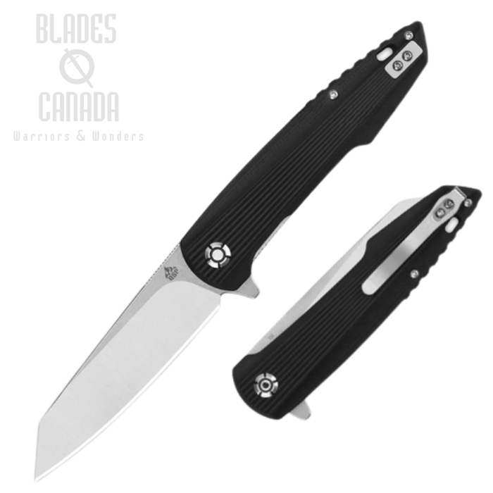 QSP Phoenix Flipper Folding Knife, D2 Satin/Stonewash, G10 Black, QS108-C1