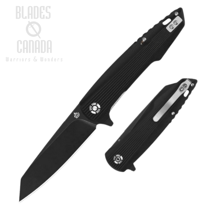 QSP Phoenix Flipper Folding Knife, D2 Black Stonewash, G10 Black, QS108-C2