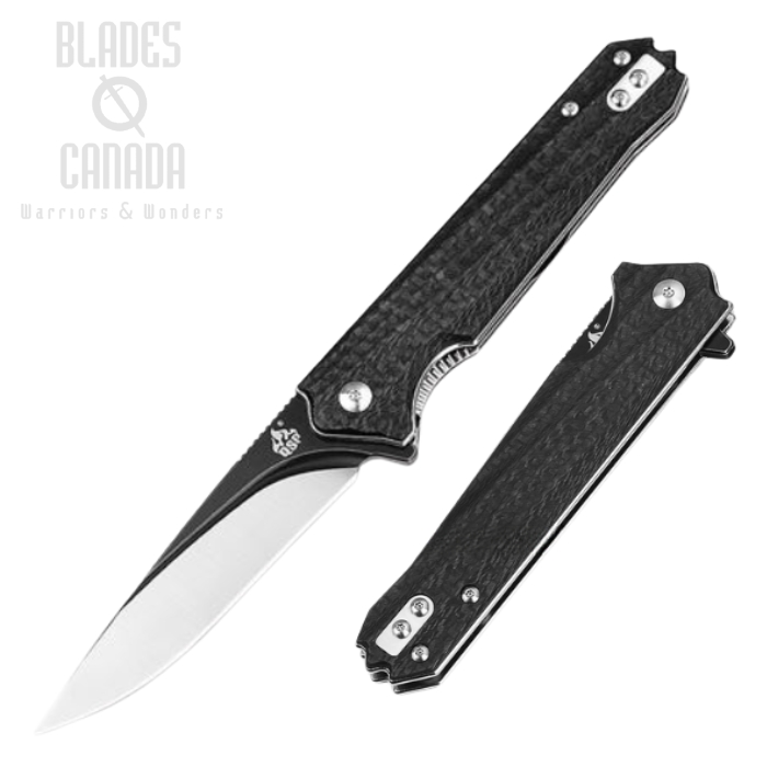 QSP Mamba Flipper Folding Knife, VG10 Black/Satin, Carbon Fiber, QS111-A