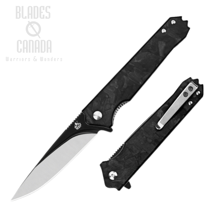 QSP Mamba Flipper Folding Knife, VG10 Black/Satin, Carbon Fiber, QS111-A2