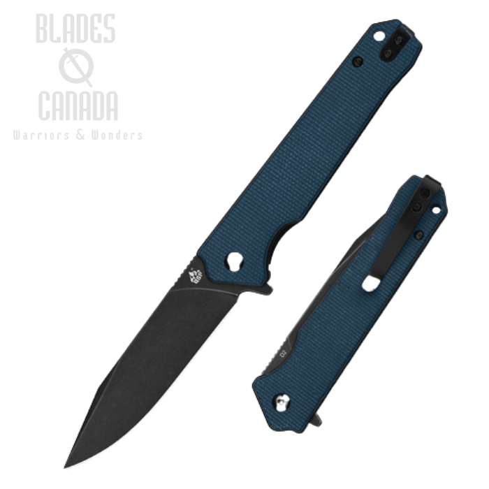 QSP Mamba V2 Flipper Folding Knife, D2 Black SW, Micarta Blue, QS111-H2