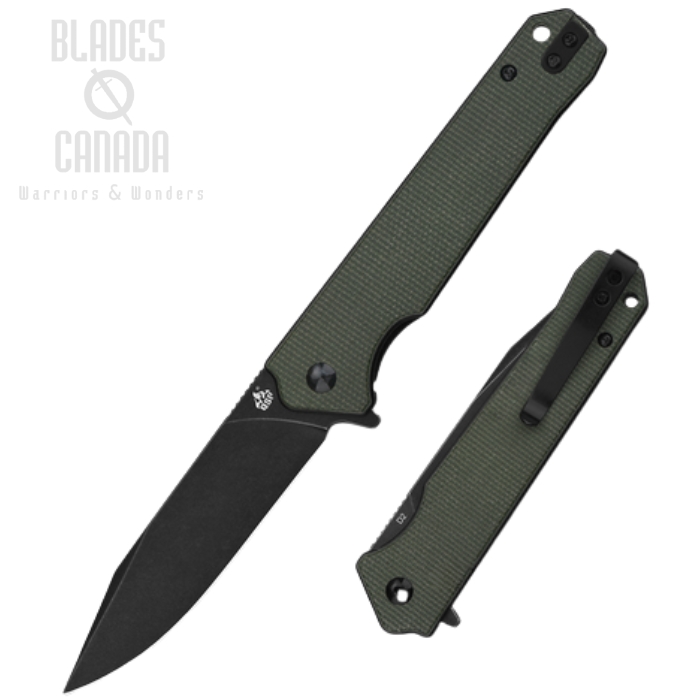 QSP Mamba V2 Flipper Folding Knife, D2 Black SW, Micarta Green, QS111-I2