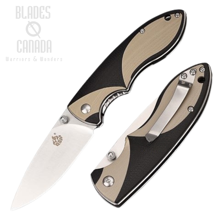 QSP Piglet Folding Knife, 14C28N Sandvik, G10 Sand/Black, QS112-A