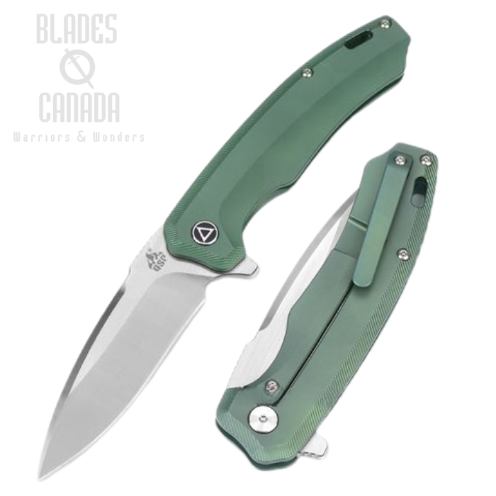 (image for) QSP Woodpecker Flipper Framelock Knife, M390, Titanium Green, QS116-B II