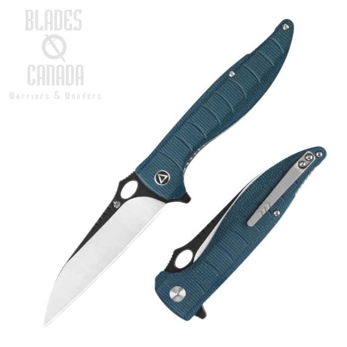 (image for) QSP Locust Flipper Folding Knife, 154CM Steel, Micarta Blue, QS117-C