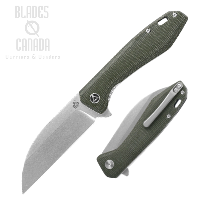 (image for) QSP Pelican Flipper Folding Knife, S35VN SW, Micarta Green, QS118-E1